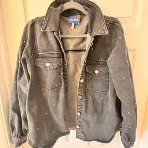 Faded black Denim Jacket with rhinestones